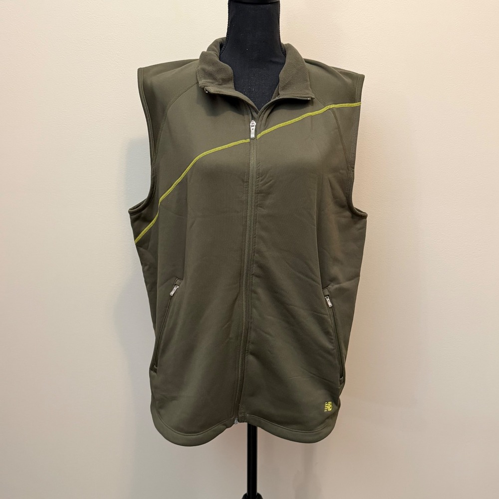 New Balance Mens XL Thermacore Full Zip Fleece Lined Vest Olive Green Gorpcore